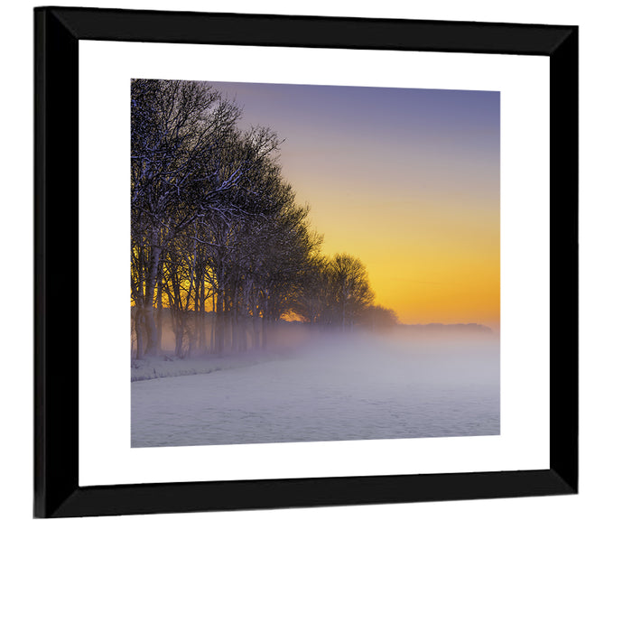 Winter Fog at Sunset Wall Art as a framed print