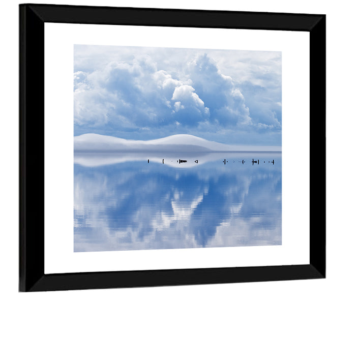 Siljan Lake Mist Reflection Wall Art as a framed print