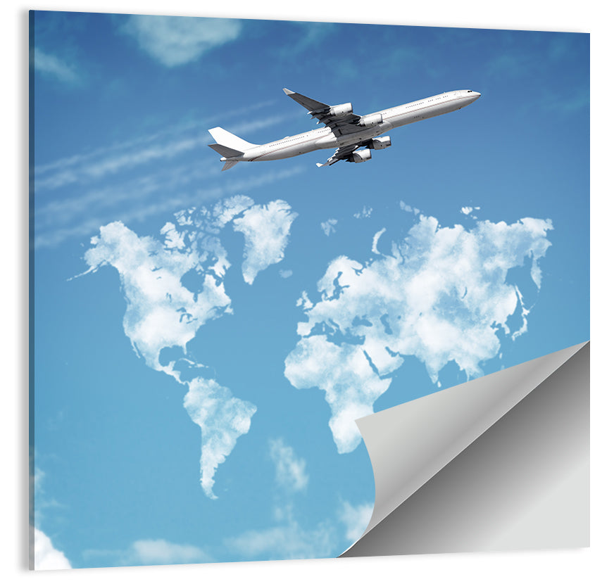 Airplane & World Map Wall Art