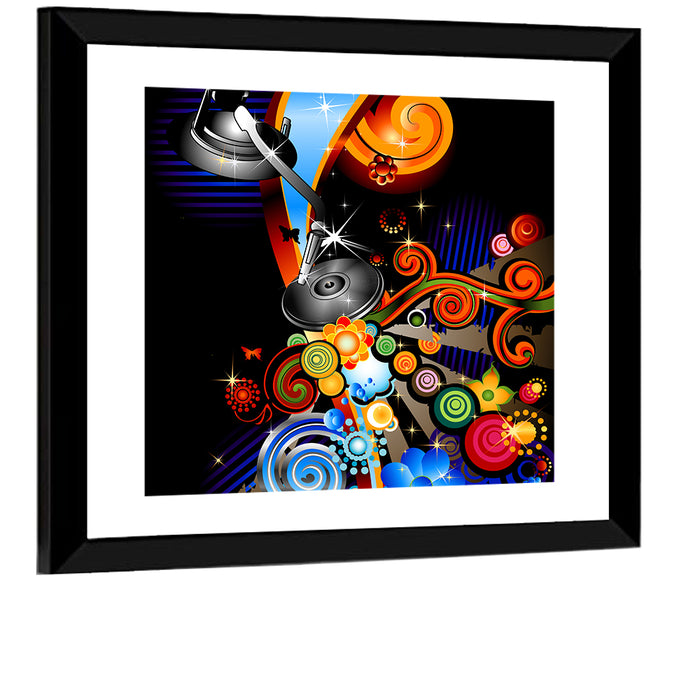 Psychedelic Turntable Illustration Wall Art as a framed print