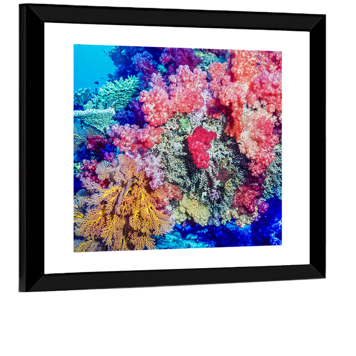 Vibrant Coral Reef Wall Art as a framed print