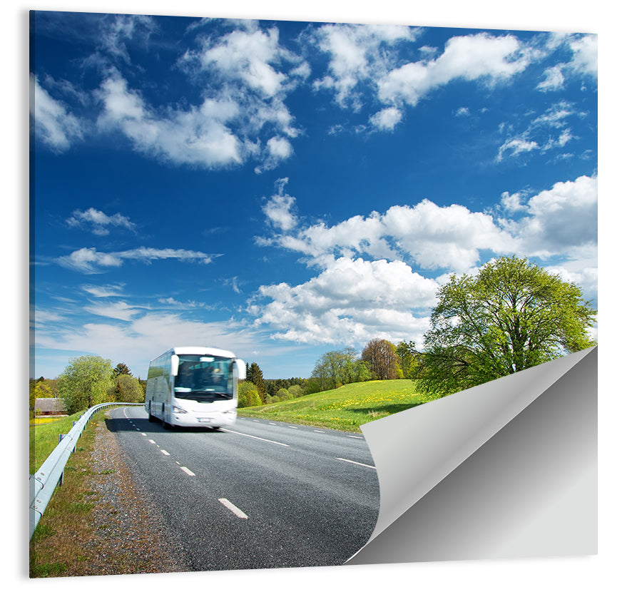 White Bus on Meadow Road Wall Art