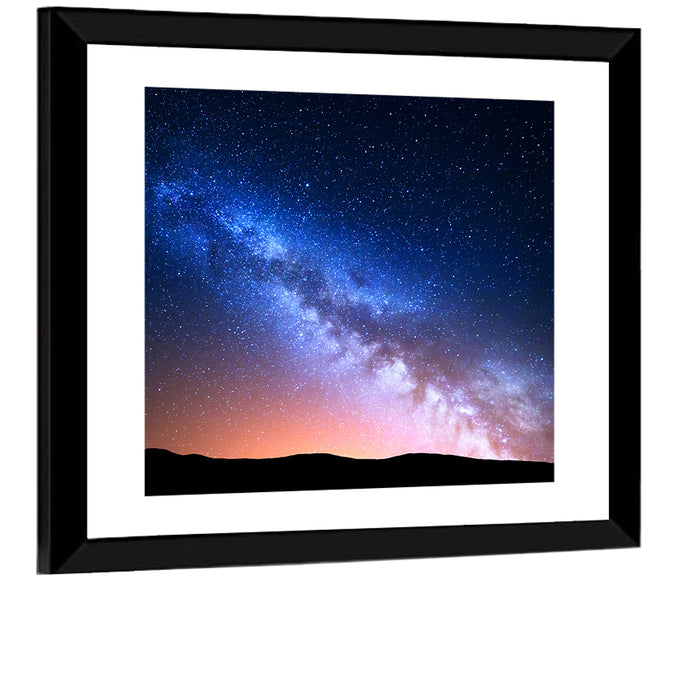 Milky Way Over Silhouetted Hills Wall Art as a framed print
