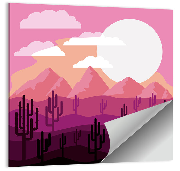 Saguaro Sunset Illustration Wall Art as a poster print