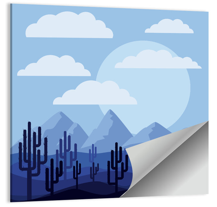 Blue Desert Cactus Illustration Wall Art as a poster print