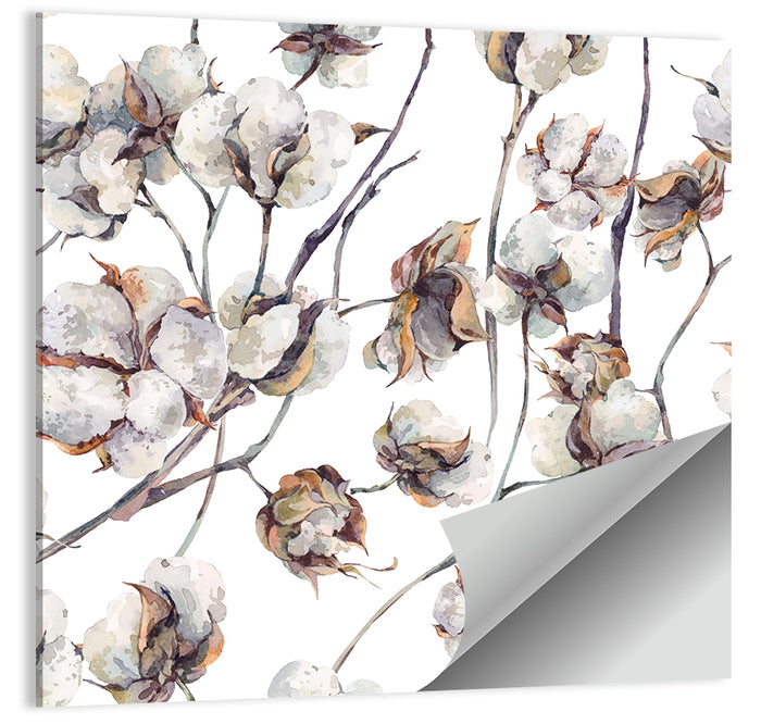 Watercolor Cotton Bolls Wall Art as a poster print