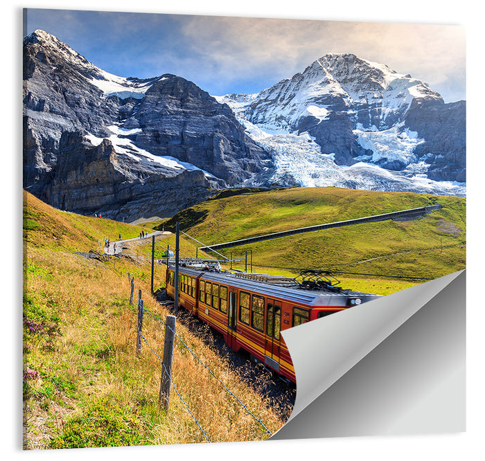 Red Alpine Train at Eiger Wall Art as a poster print