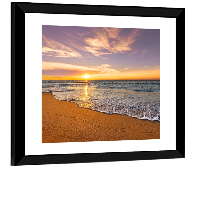 Sunrise Over Ocean Beach Wall Art as a framed print