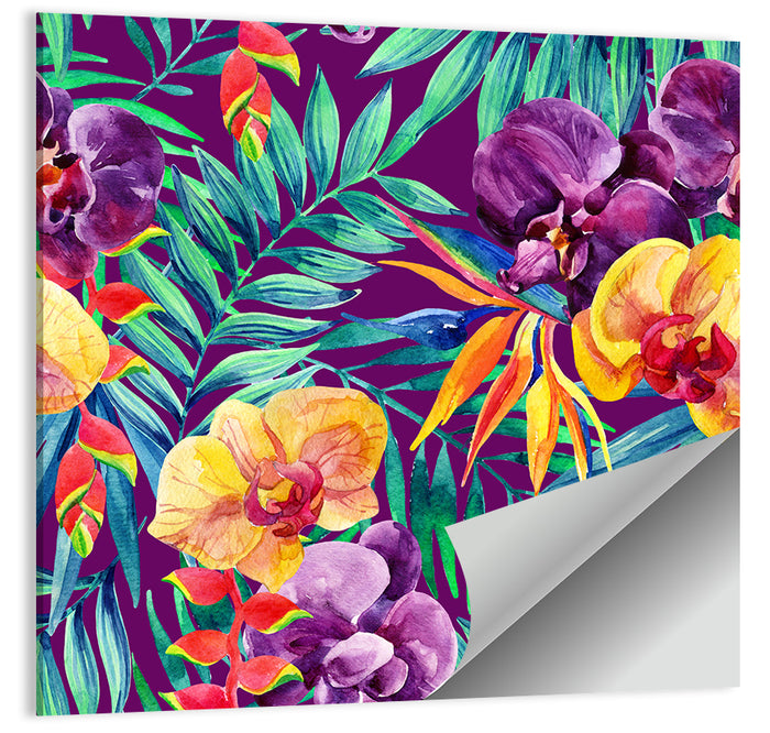 Tropical Orchid and Palm Pattern Wall Art as a poster print