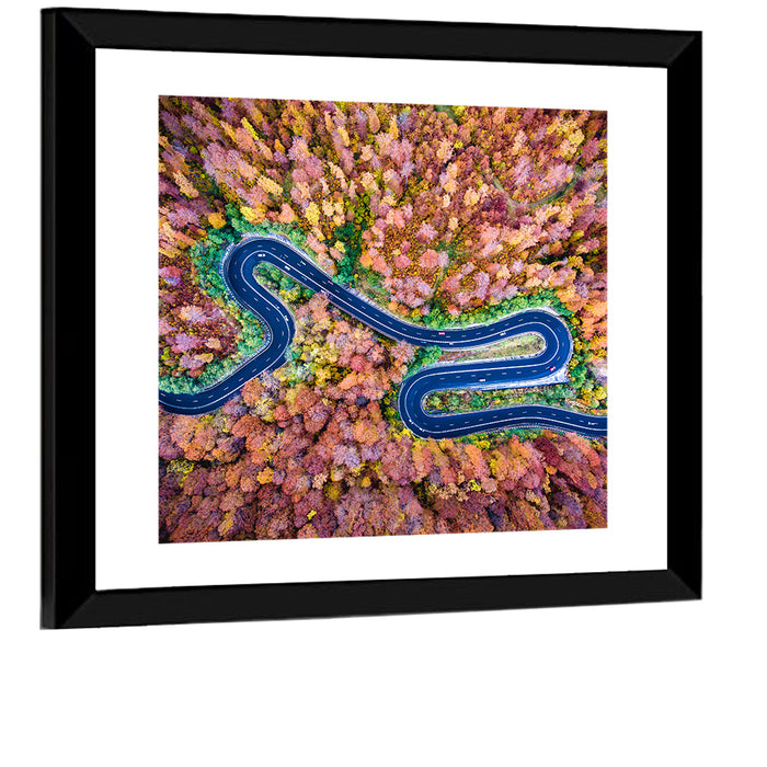 Aerial Winding Road Wall Art as a framed print