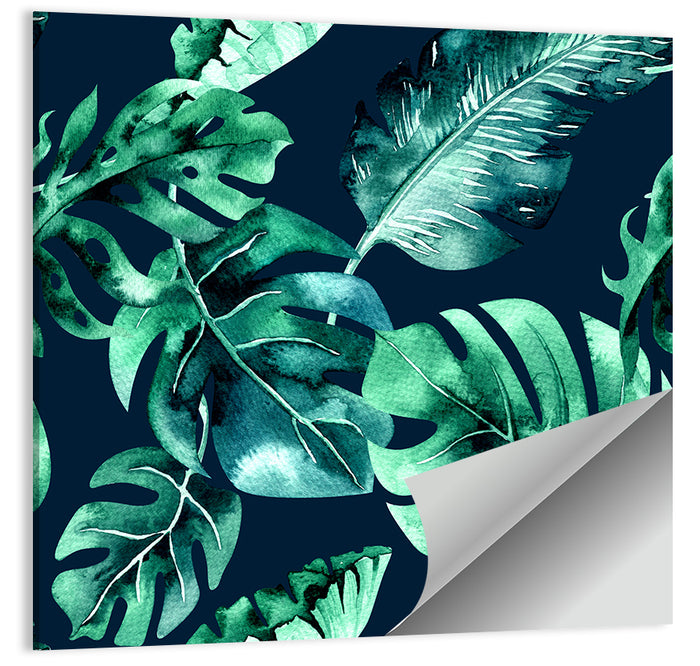 Tropical Watercolor Leaf Pattern Wall Art as a poster print