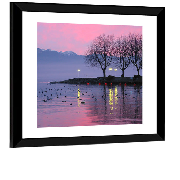 Lake Geneva Twilight Wall Art as a framed print