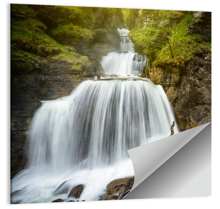White Cascade Over Mossy Rocks Wall Art as a poster print