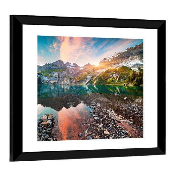 Oeschinensee Reflection Wall Art as a framed print