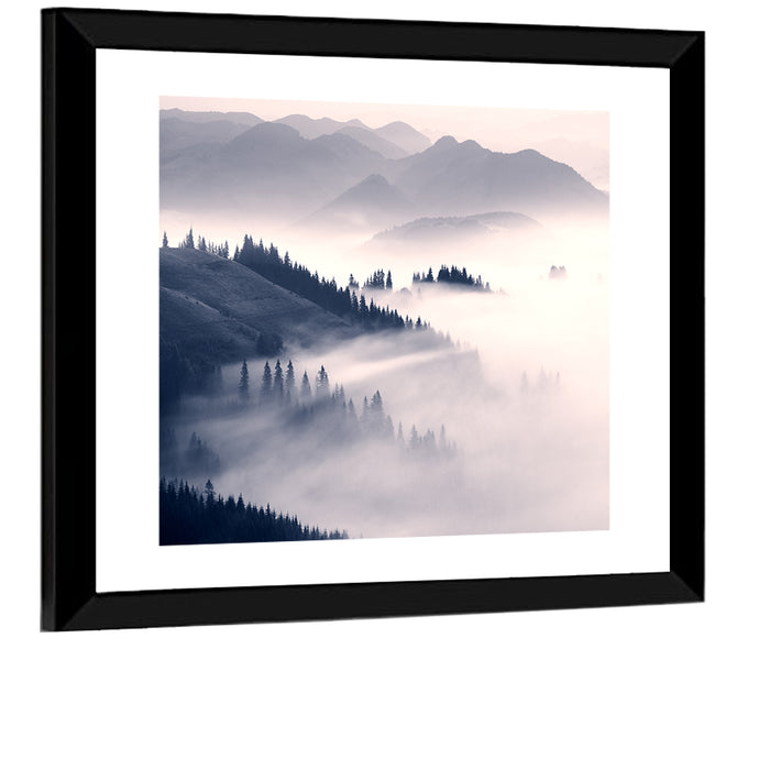Carpathian Morning Mist Wall Art as a framed print