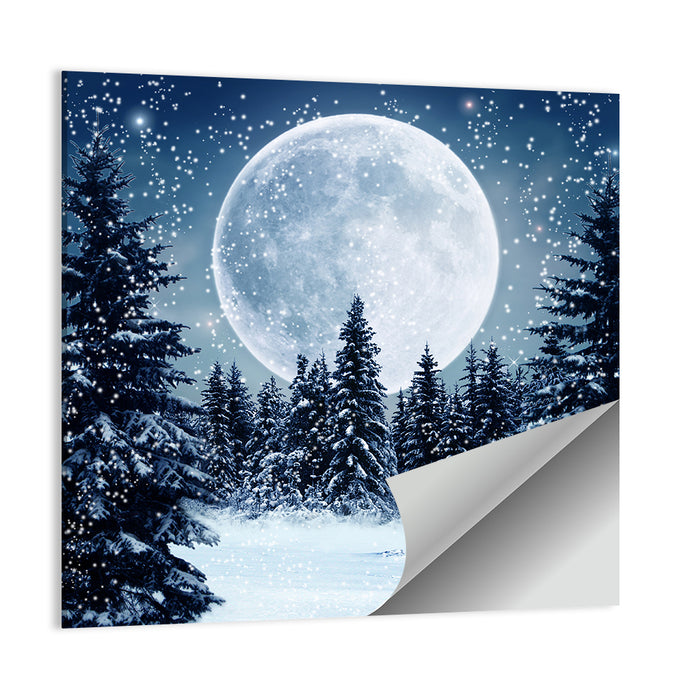 Full Moon Over Snowy Pines Wall Art as a poster print