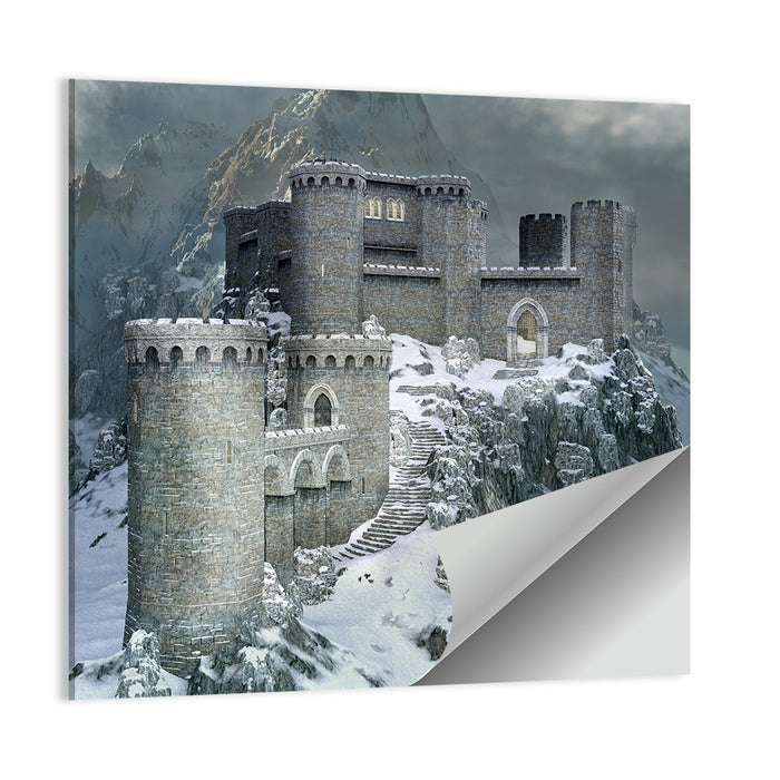 Snowy Medieval Castle Illustration Wall Art as a poster print