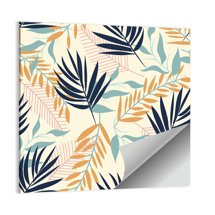 Cream and Navy Summer Leaves Pattern Wall Art as a poster print