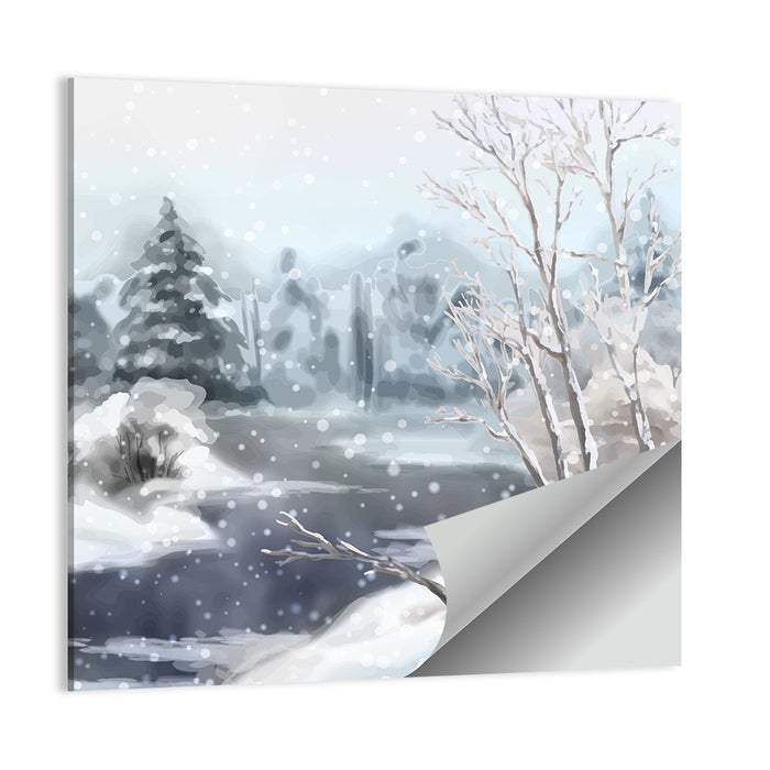 Snowy Stream in Winter Forest Wall Art as a poster print