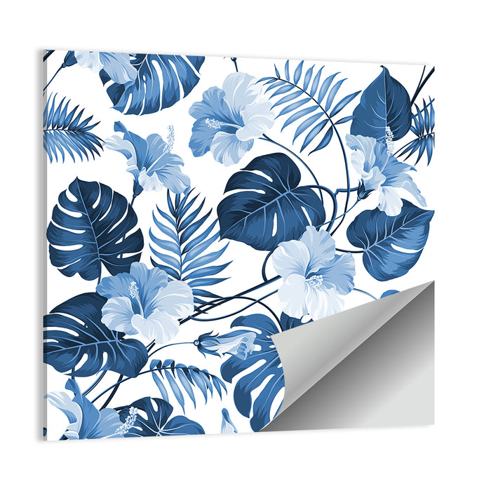 Blue Tropical Palm Leaves Wall Art as a poster print