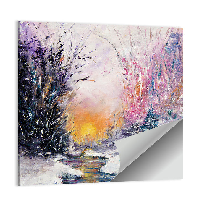Golden Sunset Winter Stream Wall Art as a poster print