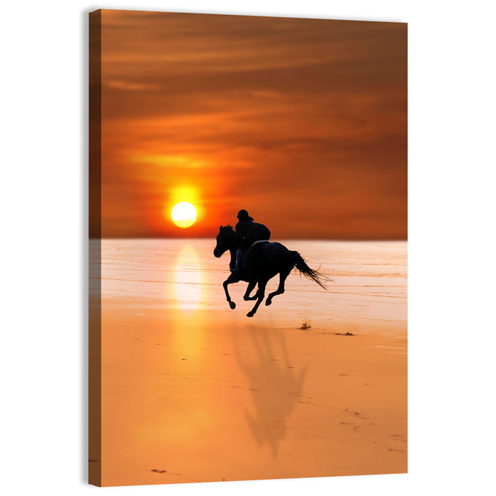 Horse and Rider at Sunset Wall Art as a canvas print