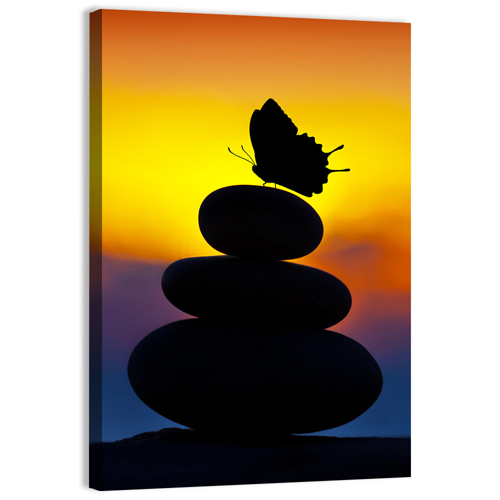 Stacked Spa Stones with Butterfly Wall Art, canvas print, portrait