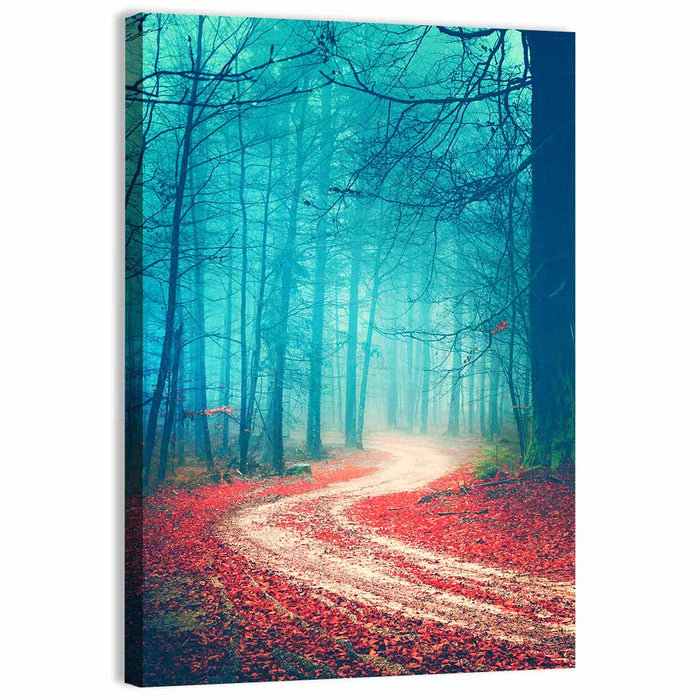 Misty Vintage Forest Road Wall Art as a canvas print
