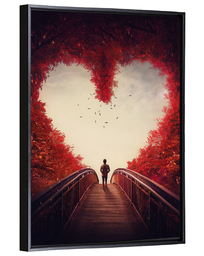 Heart Shaped Forest Path Wall Art as a framed canvas