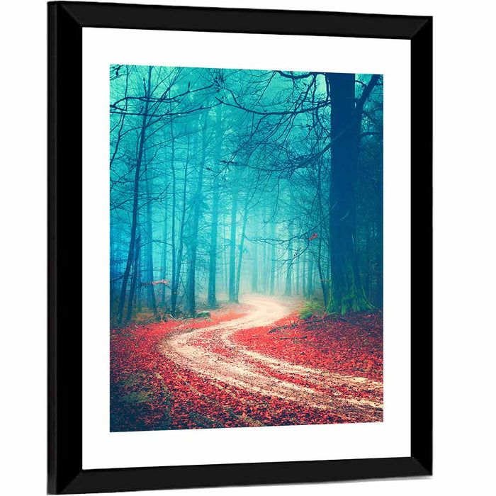 Misty Vintage Forest Road Wall Art as a framed print