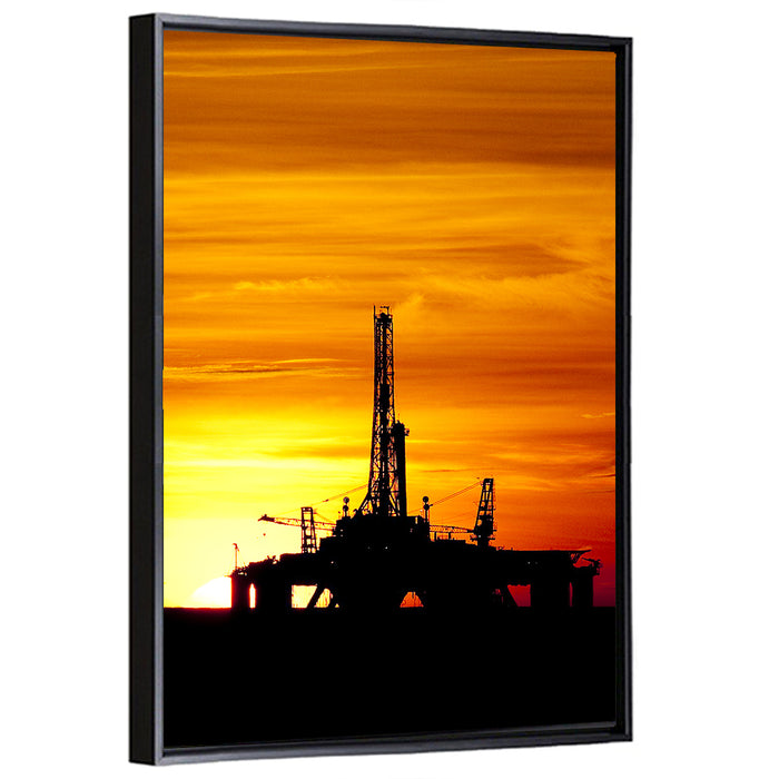 Offshore Oil Rig at Sunset Wall Art as a framed canvas