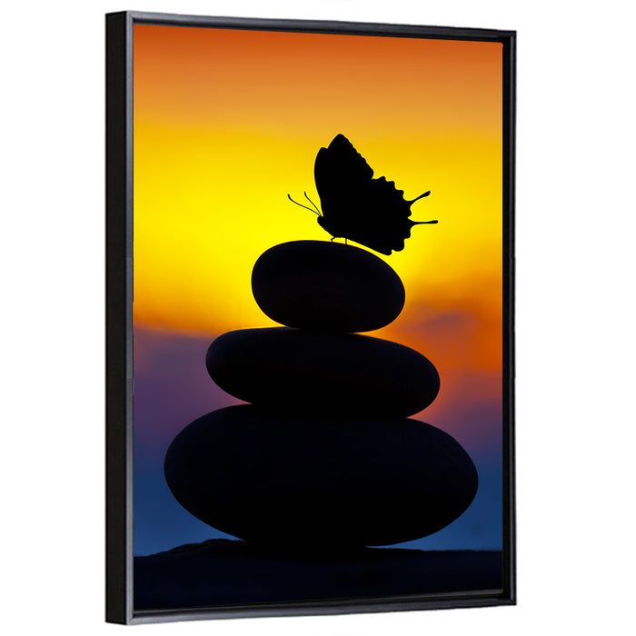 Stacked Spa Stones with Butterfly Wall Art as a framed canvas