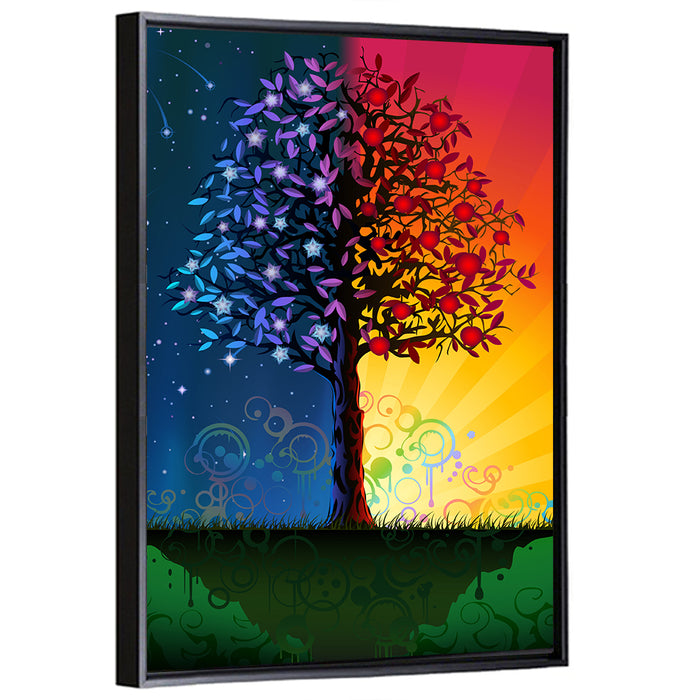 Tree of Day and Night Wall Art as a framed canvas