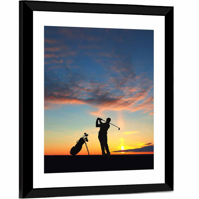 Sunset Golfer Silhouette Wall Art as a framed print