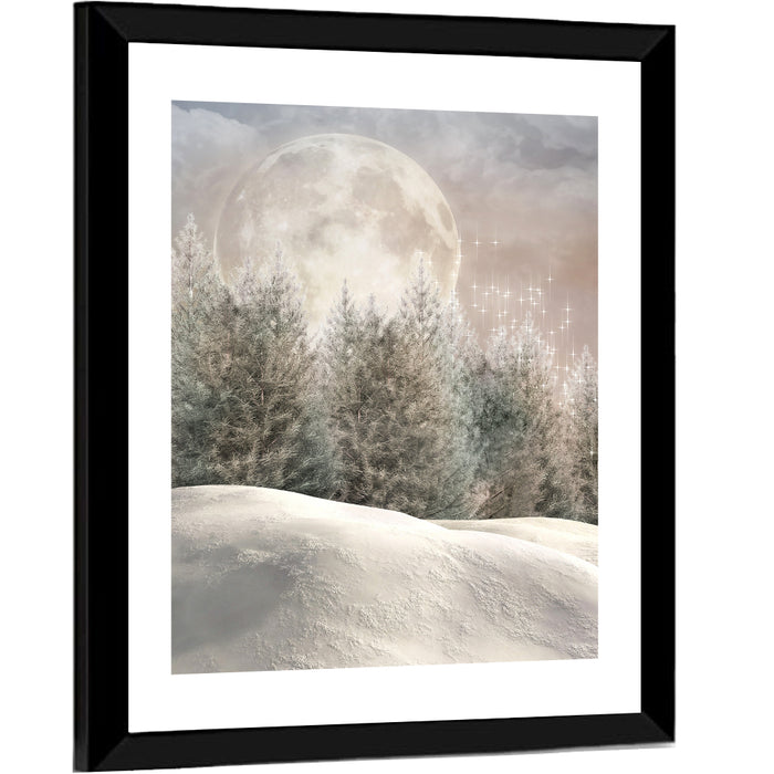 Enchanted Winter Forest Wall Art as a framed print