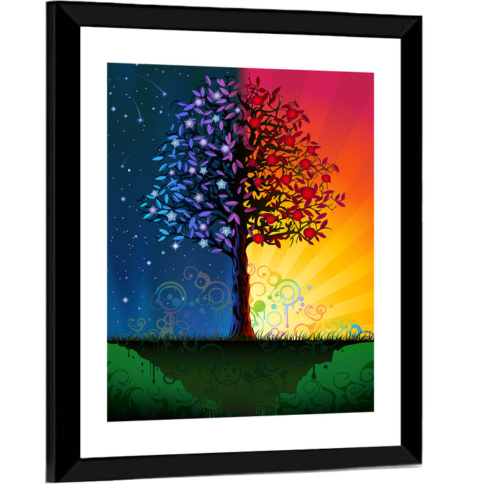 Tree of Day and Night Wall Art as a framed print