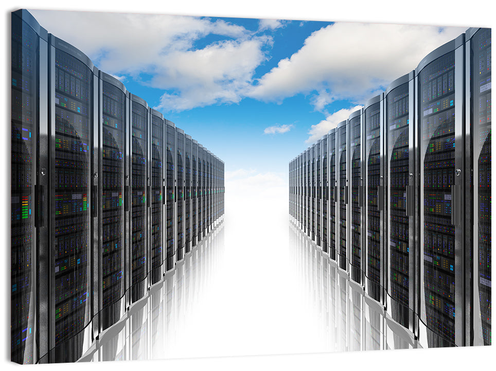 Data Center Corridor Cloudscape Wall Art, canvas print, landscape