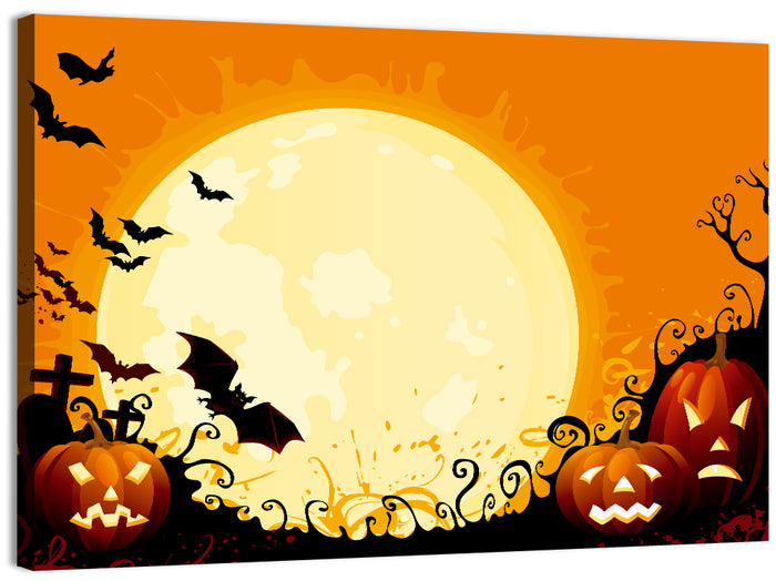 Full Moon Halloween Illustration Wall Art as a canvas print