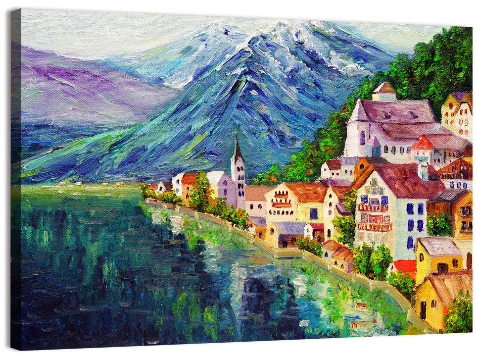 Scenic Hallstatt Illustration Wall Art