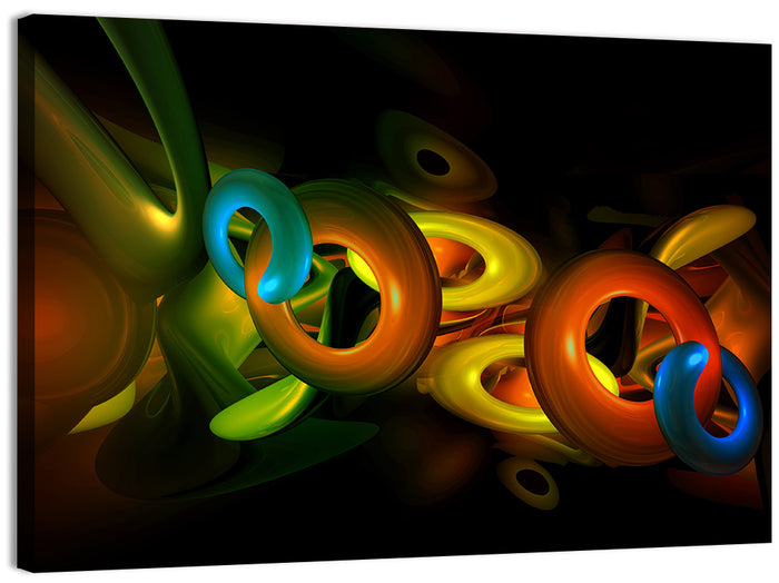 Colorful 3d Geometric Rings Wall Art as a canvas print