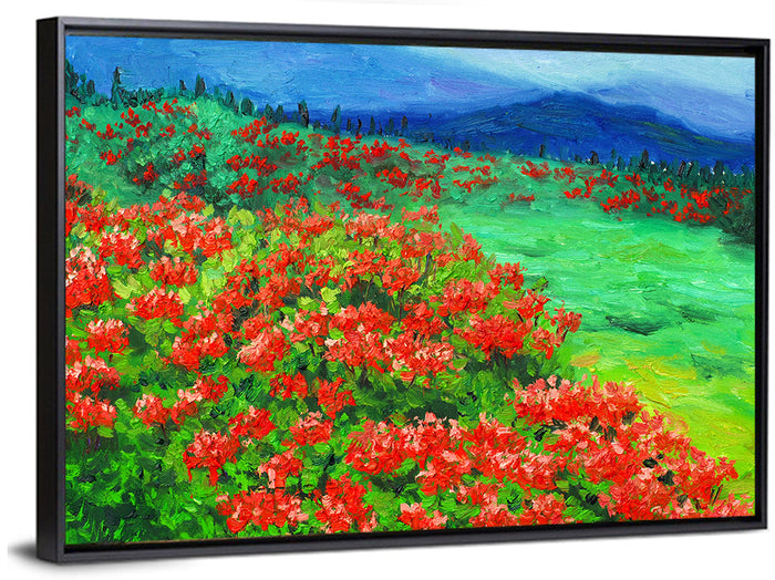 Red Wildflower Meadow Wall Art as a framed canvas
