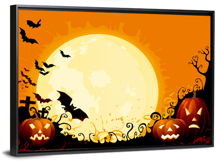 Full Moon Halloween Illustration Wall Art as a framed canvas
