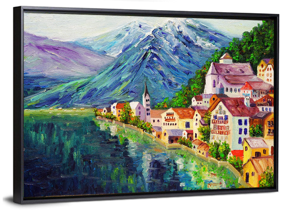 Scenic Hallstatt Illustration Wall Art