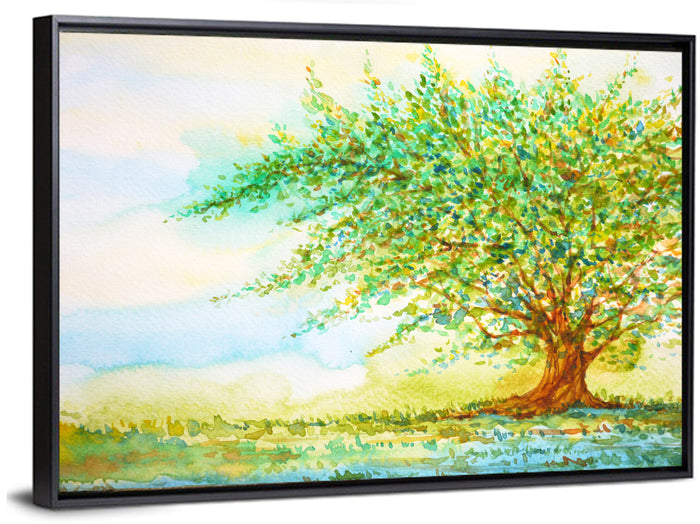 Summer Meadow Watercolor Illustration Wall Art as a framed canvas