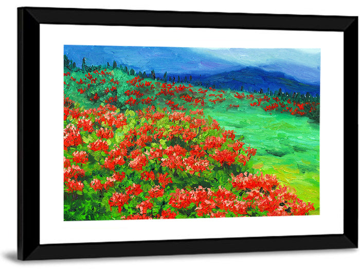 Red Wildflower Meadow Wall Art as a framed print