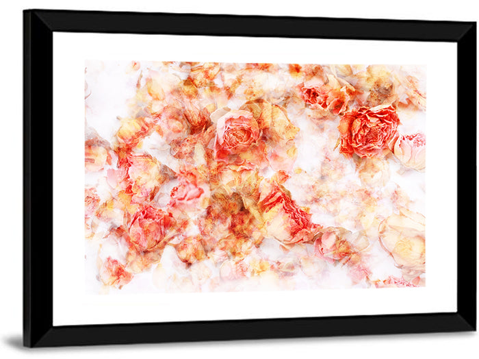 Scattered Dried Rose Petals Wall Art as a framed print