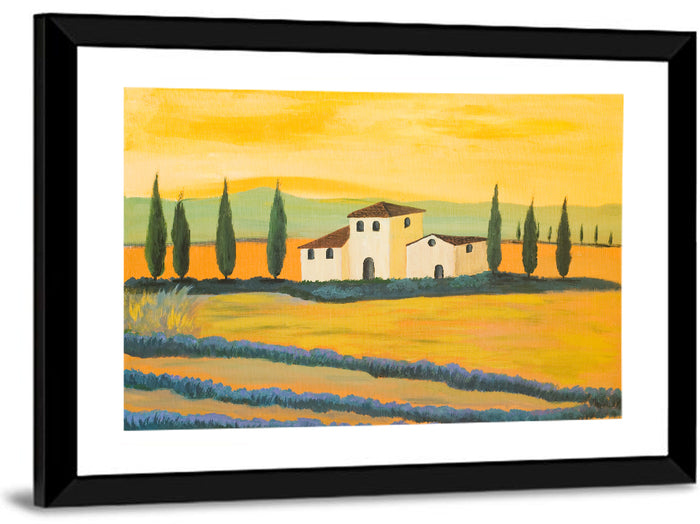 Tuscan Lavender Field Wall Art as a framed canvas