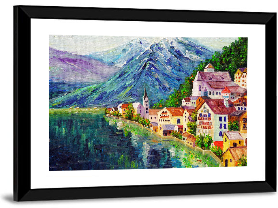 Scenic Hallstatt Illustration Wall Art