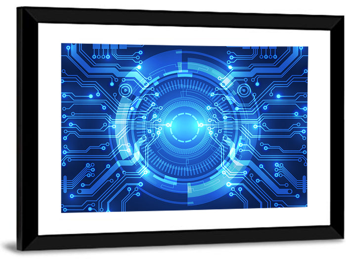 Glowing Circuit Core Wall Art as a framed print