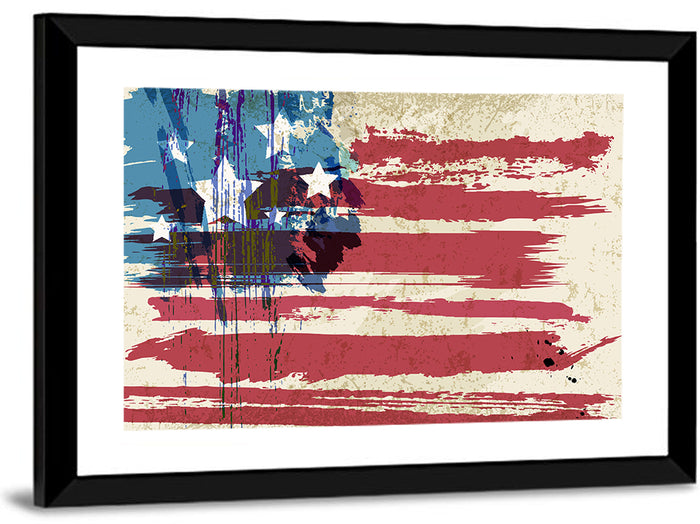Vintage Distressed American Flag Wall Art as a framed print